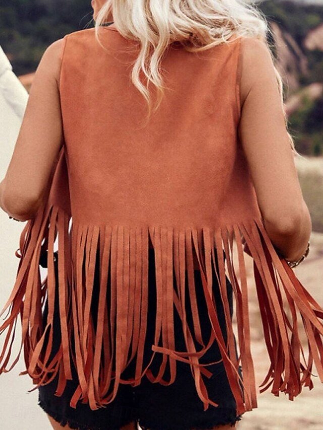 Stylish Regular Fit Plain V Neck Sleeveless Tassel Jacket - Image 2