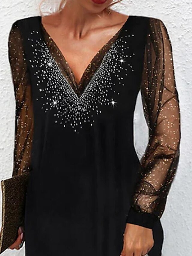 Stylish Regular Fit Print Deep V Long Sleeve Mini Dress - Image 2