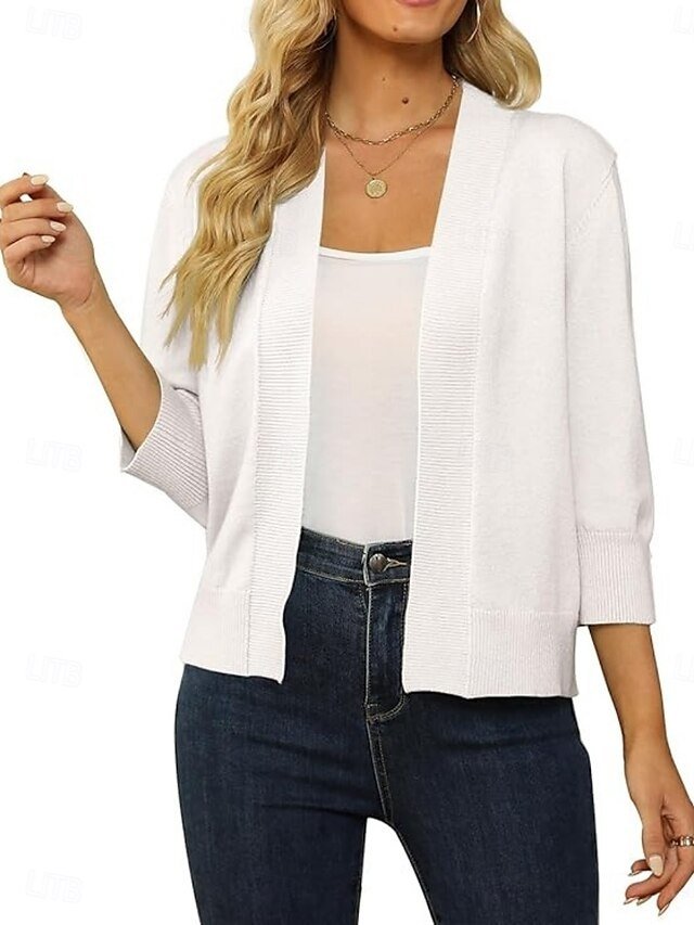 Stylish Regular Fit Pure Colour Open Front Long Sleeve Cardigan - Image 1
