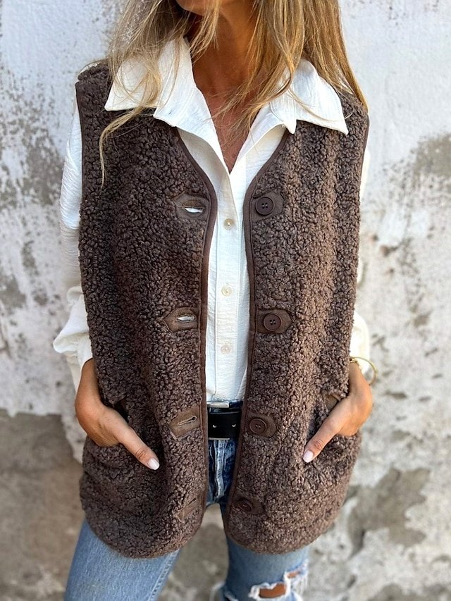 Stylish Regular Fit Sleeveless Solid Vest with Pockets - Image 1