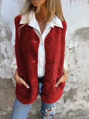 Stylish Regular Fit Sleeveless Solid Vest with Pockets - Image 5