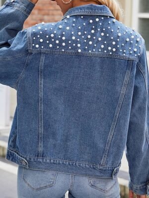 Stylish Regular Fit Solid Colour Collared Long Sleeve Short Denim Jacket - Image 4