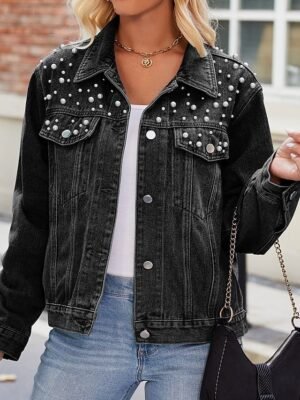 Stylish Regular Fit Solid Colour Collared Long Sleeve Short Denim Jacket - Image 7