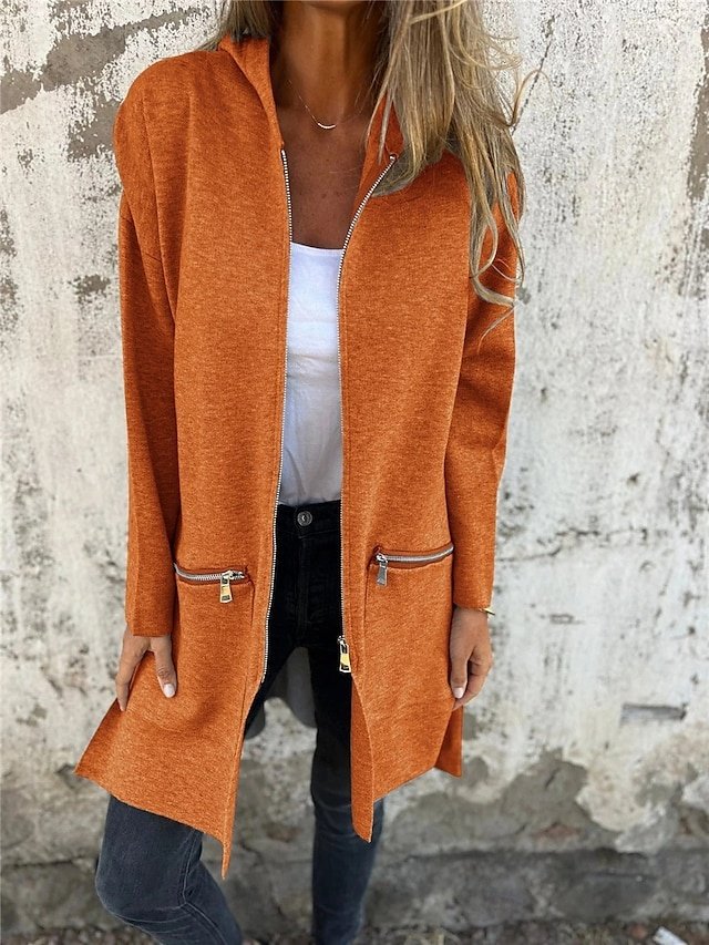 Stylish Regular Fit Solid Colour Hoodie Long Sleeve Long Coat - Image 1