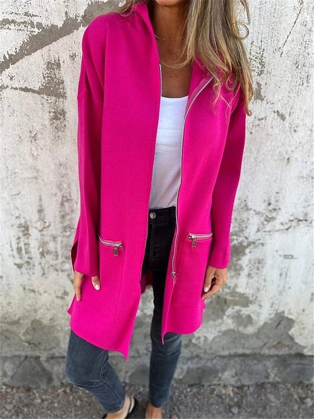 Stylish Regular Fit Solid Colour Hoodie Long Sleeve Long Coat - Image 2