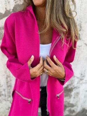 Stylish Regular Fit Solid Colour Hoodie Long Sleeve Long Coat - Image 4