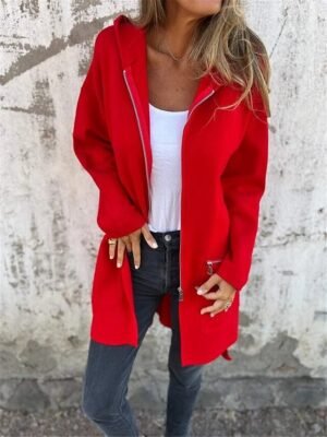Stylish Regular Fit Solid Colour Hoodie Long Sleeve Long Coat - Image 5