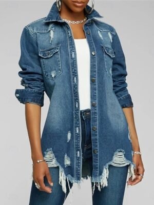 Stylish Regular Fit Solid Colour Long Sleeve Denim Jacket - Image 1