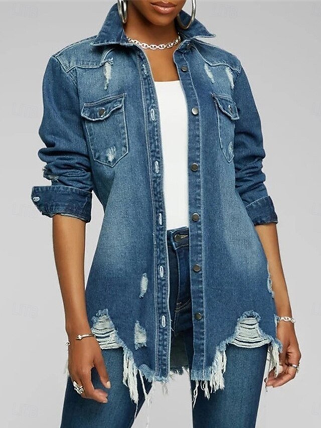 Stylish Regular Fit Solid Colour Long Sleeve Denim Jacket - Image 1