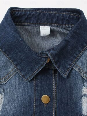 Stylish Regular Fit Solid Colour Long Sleeve Denim Jacket - Image 10