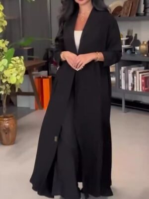 Stylish Regular Fit Solid Colour Long Sleeve Maxi Coat - Image 2