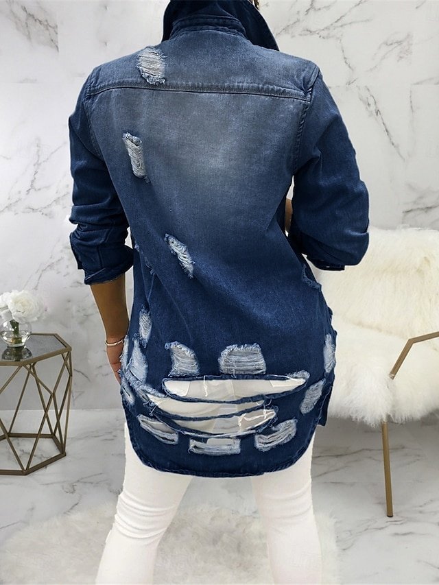 Stylish Regular Fit Solid Colour Long Sleeve Denim Jacket - Image 2