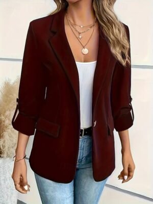 Stylish Regular Fit Solid Colour Long Sleeve Blazer - Image 2