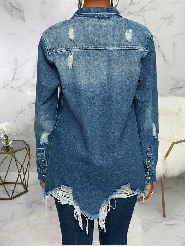Stylish Regular Fit Solid Colour Long Sleeve Denim Jacket - Image 2