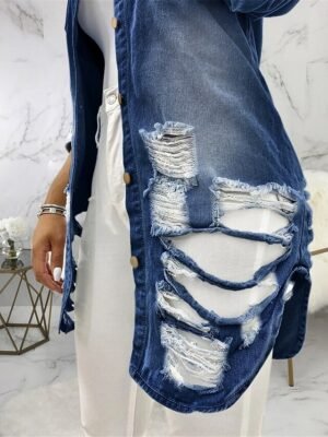 Stylish Regular Fit Solid Colour Long Sleeve Denim Jacket - Image 3