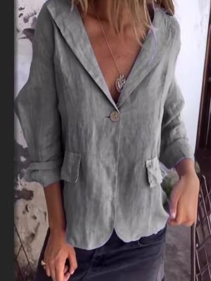 Stylish Regular Fit Solid Colour Long Sleeve Blazer - Image 3