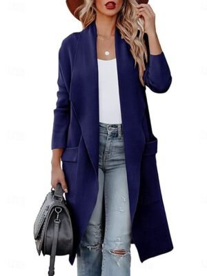 Stylish Regular Fit Solid Colour Long Sleeve Long Winter Coat - Image 3