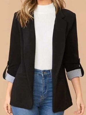 Stylish Regular Fit Solid Colour Long Sleeve Blazer - Image 3