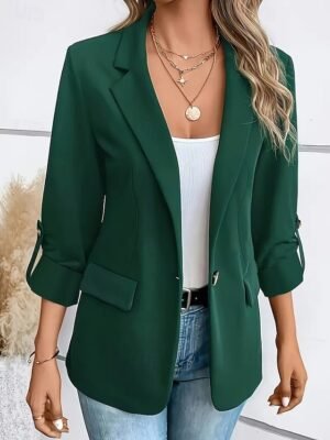 Stylish Regular Fit Solid Colour Long Sleeve Blazer - Image 3