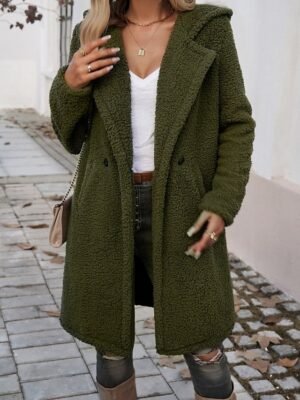Stylish Regular Fit Solid Colour Long Sleeve Long Winter Coat - Image 4