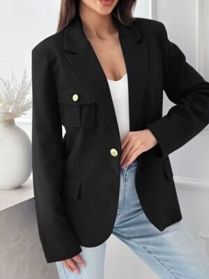 Stylish Regular Fit Solid Colour Long Sleeve Winter Blazer - Image 4
