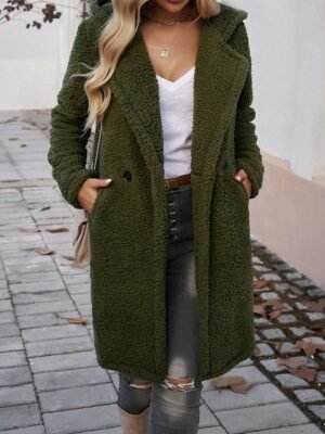 Stylish Regular Fit Solid Colour Long Sleeve Long Winter Coat - Image 5