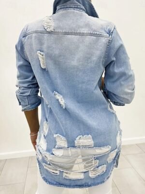 Stylish Regular Fit Solid Colour Long Sleeve Denim Jacket - Image 5
