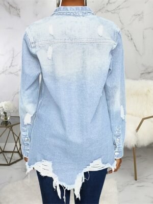 Stylish Regular Fit Solid Colour Long Sleeve Denim Jacket - Image 5