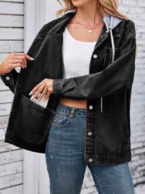 Stylish Regular Fit Solid Colour Long Sleeve Denim Jacket - Image 6