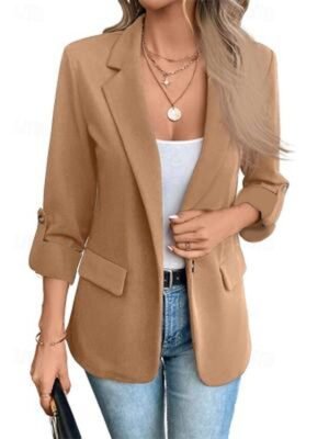 Stylish Regular Fit Solid Colour Long Sleeve Blazer - Image 6