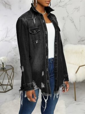 Stylish Regular Fit Solid Colour Long Sleeve Denim Jacket - Image 7