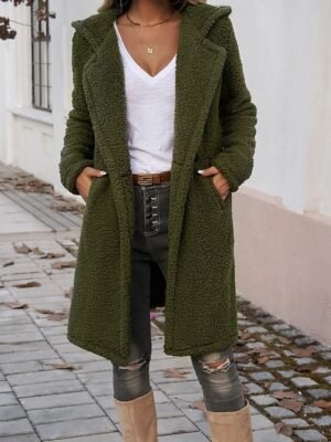 Stylish Regular Fit Solid Colour Long Sleeve Long Winter Coat - Image 7