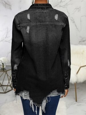 Stylish Regular Fit Solid Colour Long Sleeve Denim Jacket - Image 8