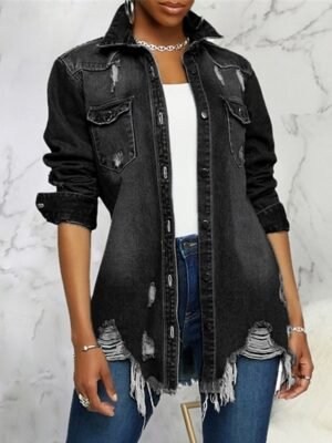 Stylish Regular Fit Solid Colour Long Sleeve Denim Jacket - Image 9