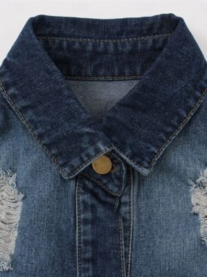 Stylish Regular Fit Solid Colour Long Sleeve Denim Jacket - Image 9