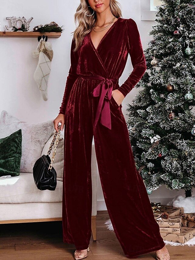 Stylish Regular Fit Solid Deep V Long Sleeve Jumpsuit - Image 1