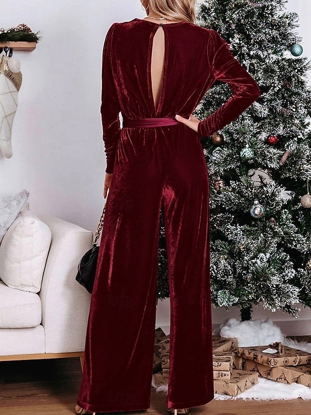 Stylish Regular Fit Solid Deep V Long Sleeve Jumpsuit - Image 2