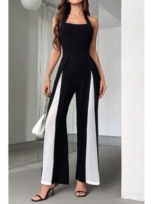 Stylish Regular Fit Solid Halter Sleeveless Long Jumpsuit - Image 1