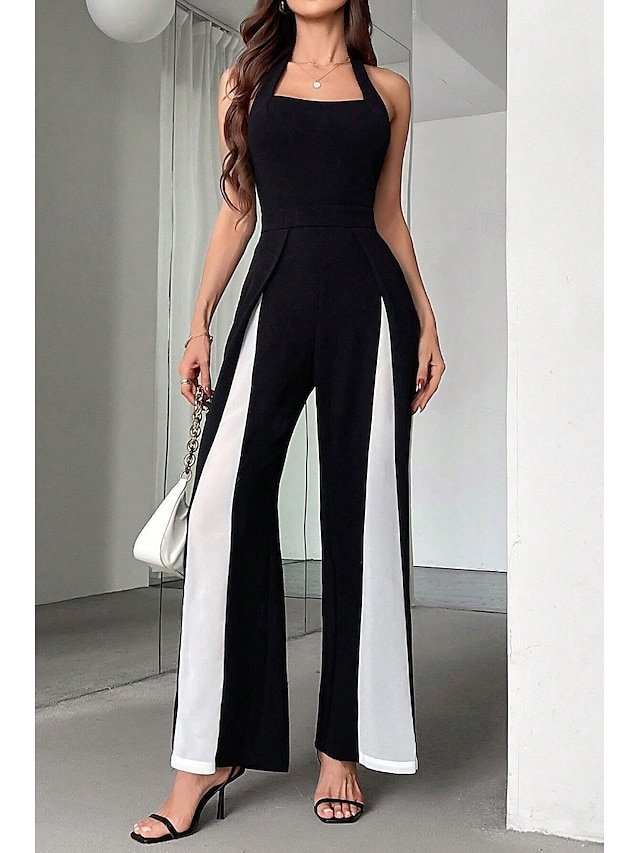 Stylish Regular Fit Solid Halter Sleeveless Long Jumpsuit - Image 1