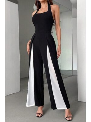 Stylish Regular Fit Solid Halter Sleeveless Long Jumpsuit - Image 2