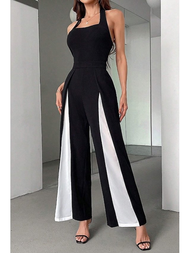 Stylish Regular Fit Solid Halter Sleeveless Long Jumpsuit - Image 2