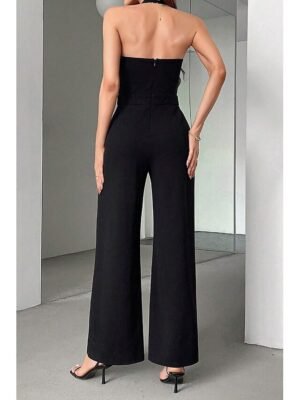 Stylish Regular Fit Solid Halter Sleeveless Long Jumpsuit - Image 4