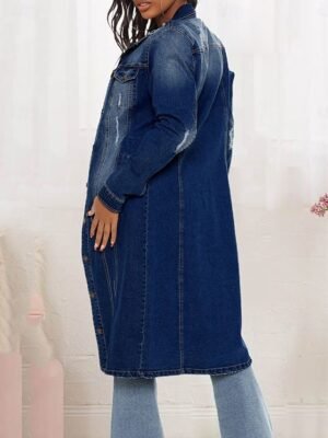 Stylish Regular Fit Solid Long Sleeve Long Denim Jacket - Image 2