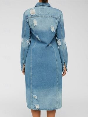 Stylish Regular Fit Solid Long Sleeve Long Denim Jacket - Image 5