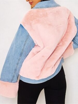 Stylish Regular Fit Solid Long Sleeve Sherpa Denim Jacket - Image 2