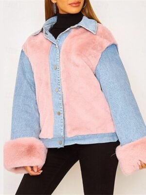 Stylish Regular Fit Solid Long Sleeve Sherpa Denim Jacket - Image 3