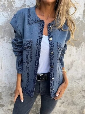Stylish Regular Fit Solid Long Sleeve Thermal Denim Jacket - Image 4