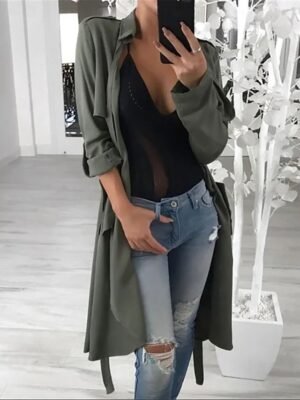 Stylish Regular Fit Solid Long Sleeve Trench Coat - Image 1