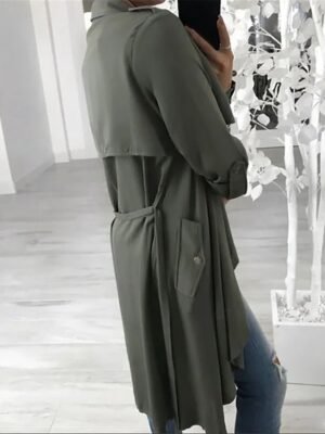 Stylish Regular Fit Solid Long Sleeve Trench Coat - Image 2