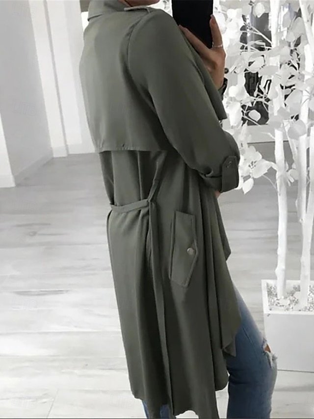Stylish Regular Fit Solid Long Sleeve Trench Coat - Image 2